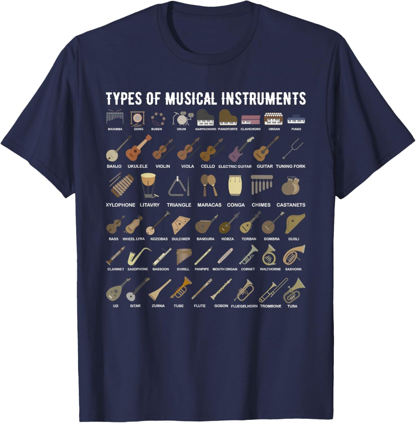 Types of Musical Instruments Shirt for Band Class T-Shirt - T-Shirt | Navy