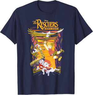 Disney The Rescuers Down Under Group Shot Sunset Poster T-Shirt - T-Shirt | Navy