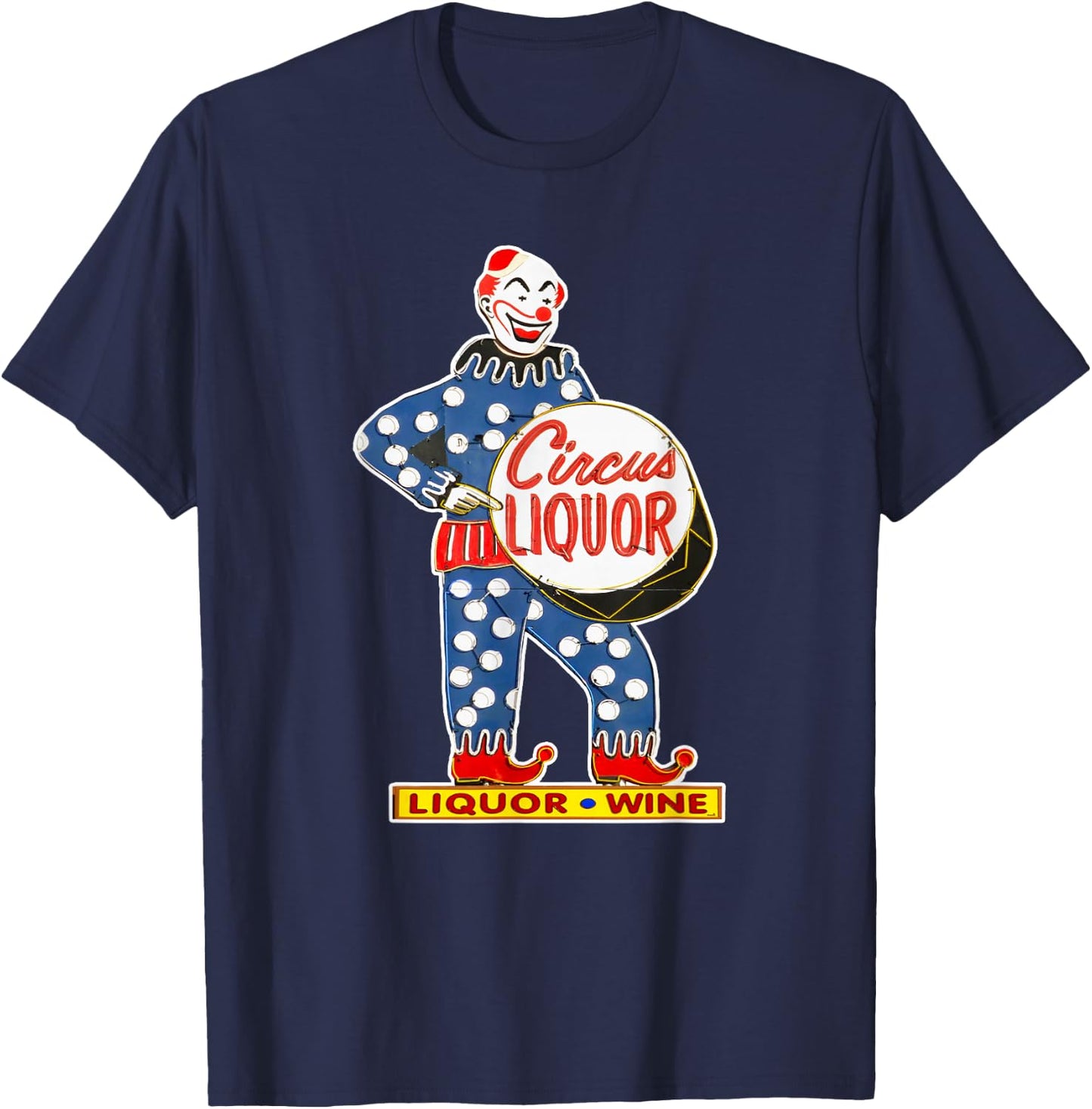 CIRCUS LIQUOR Classic - Black, -Adults, Small, Short Sleeve, Classic Fit, Cotton Blend, Novelty, Cartoon, Retro, Bar Enthusiasts, Cartoon Fans T-Shirt - T-Shirt | Navy