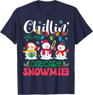 Chillin With My Daycare Snowmies Light Christmas Teacher Men Women Kids T-Shirt - T-Shirt | Navy