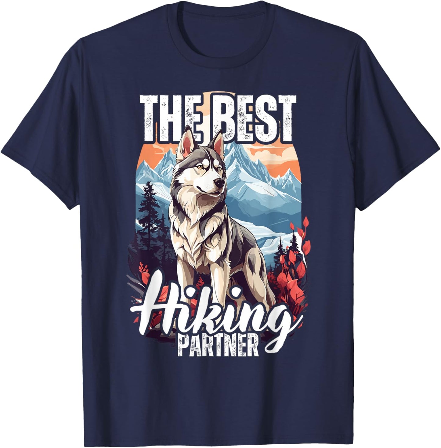Siberian Husky the best hiking partner, Husky hiking T-Shirt - T-Shirt | Navy