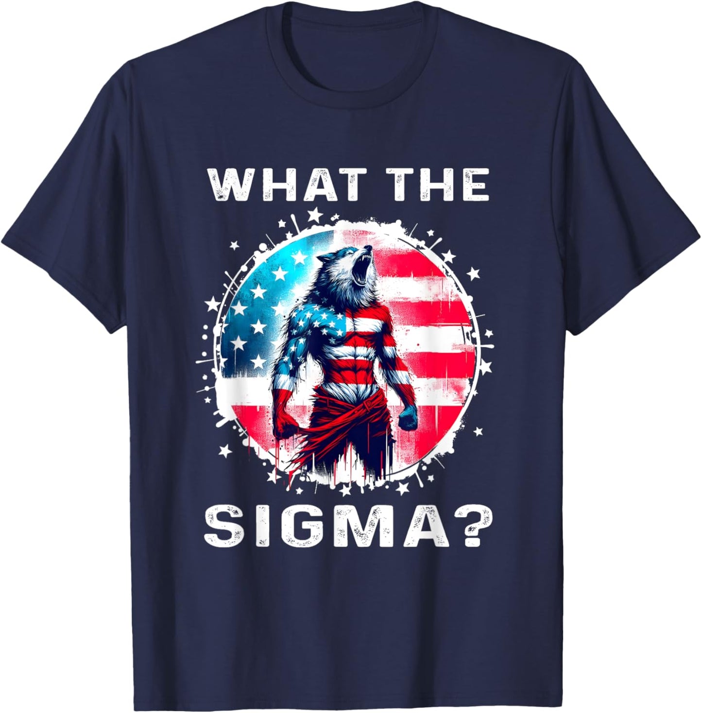 What The Sigma Ironic Meme Shirt Wolf Men And Women Vintage T-Shirt - T-Shirt | Navy