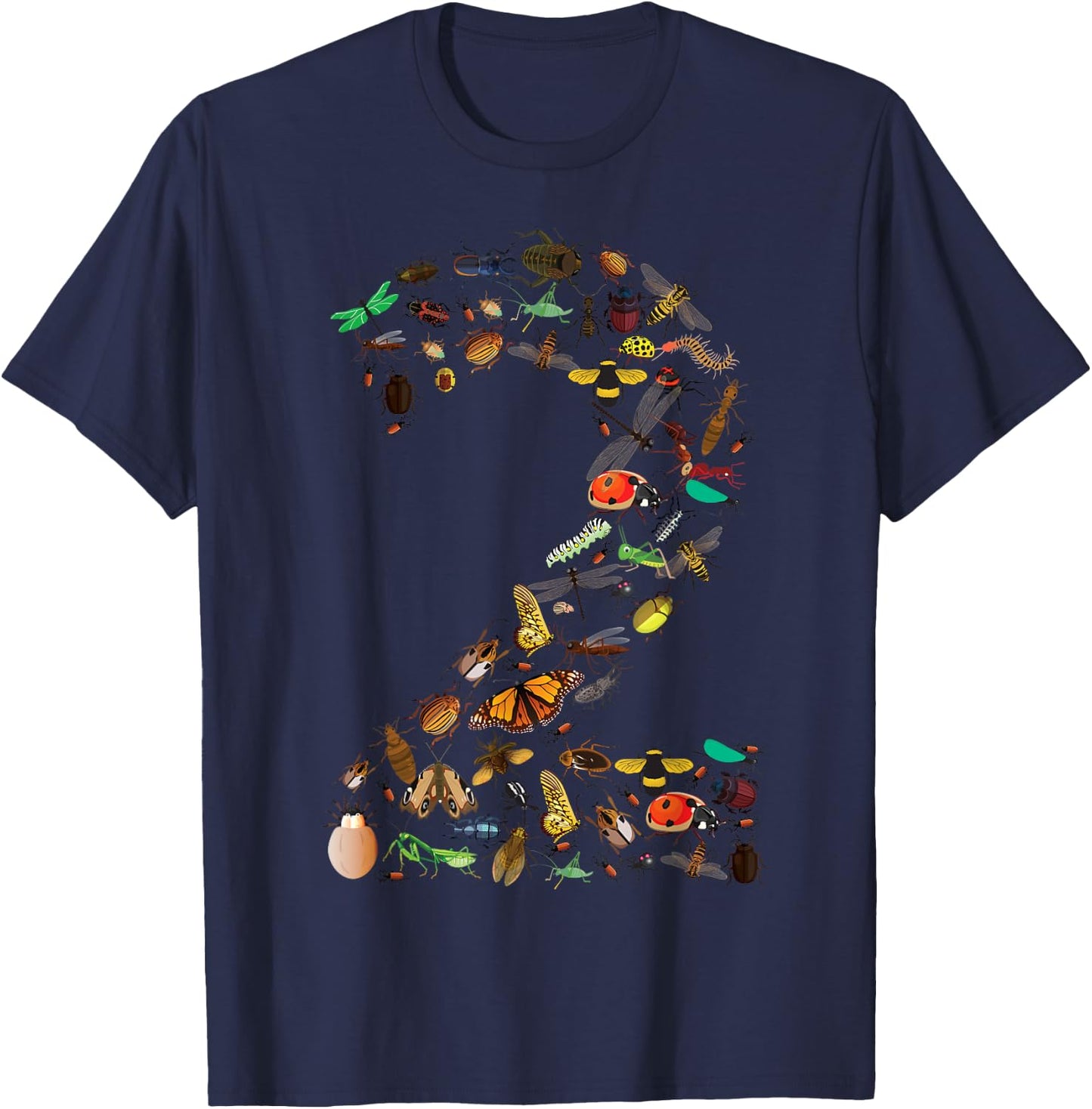 Funny Bugs 2nd Birthday Gift | Cute 2 Years Old Toddler Kid T-Shirt - T-Shirt | Navy