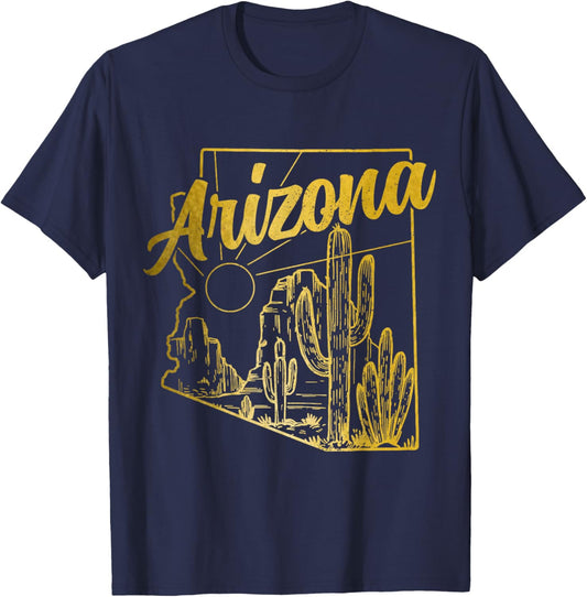 Arizona AZ Pride State Map Cactus T-Shirt - T-Shirt | Navy