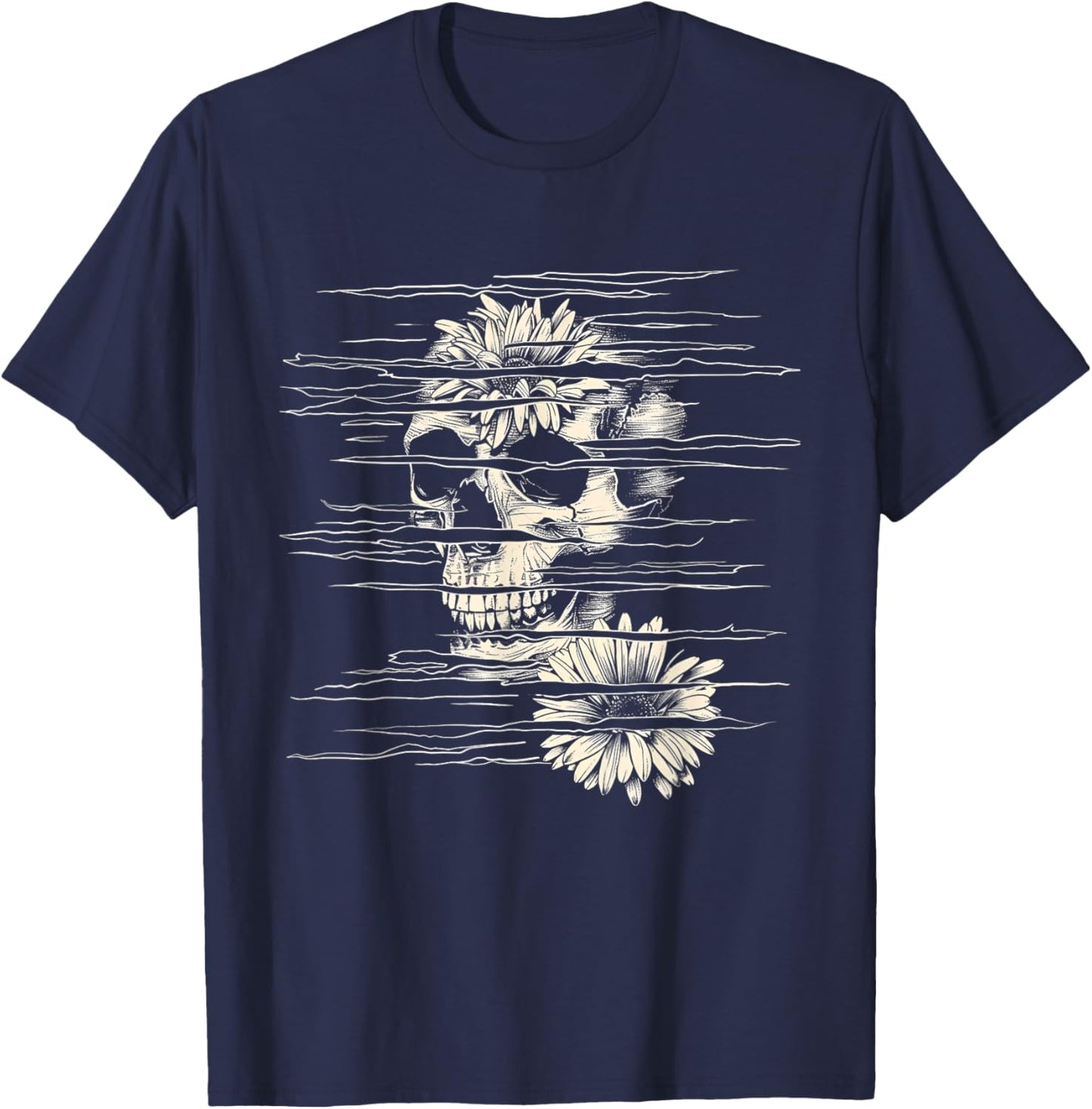 Rock Love With Abstract Skull Style T-Shirt - T-Shirt | Navy
