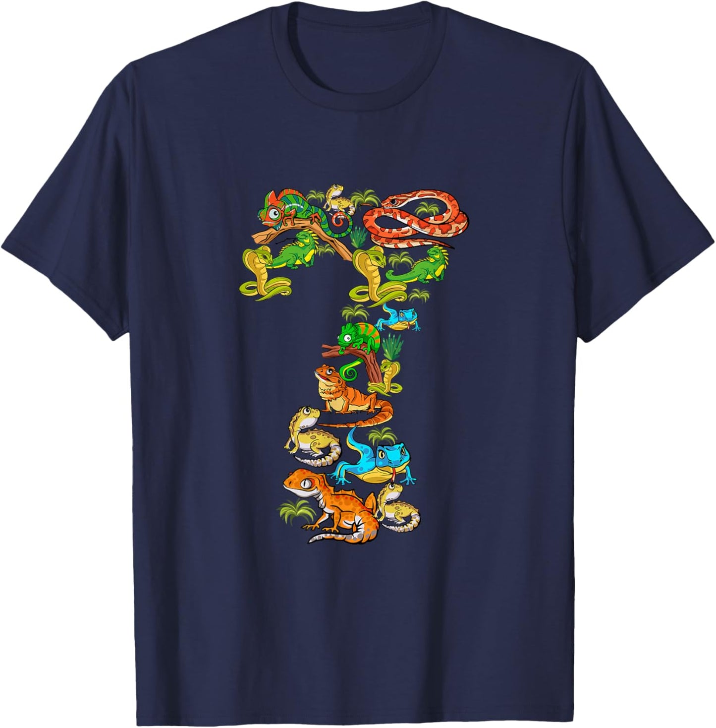 Kinder 7. Geburtstag Reptilien Eidechsen Motto 7 Jahre alte Jungen T-Shirt - T-Shirt | Navy