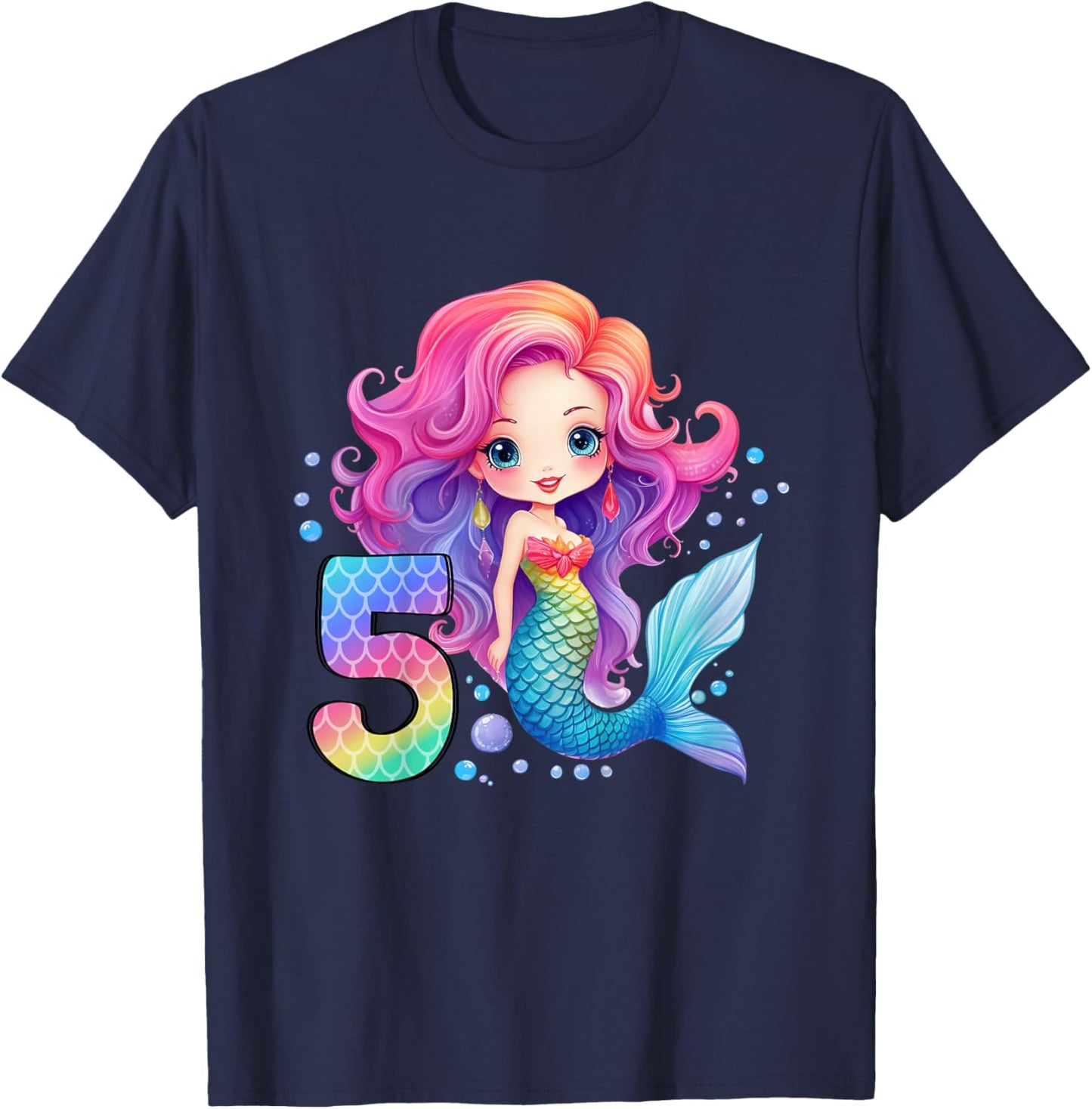 5 Geburtstag Mädchen 5 Jahre Geburtstagsoutfit Meerjungfrau T-Shirt - T-Shirt | Navy