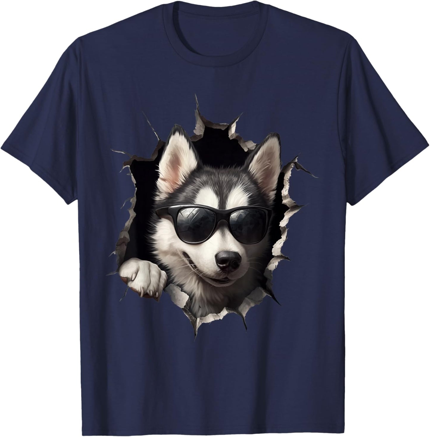 Lustiges Hunde Husky mit Sonnenbrille Funny Dog Süßer Hund T-Shirt - T-Shirt | Navy
