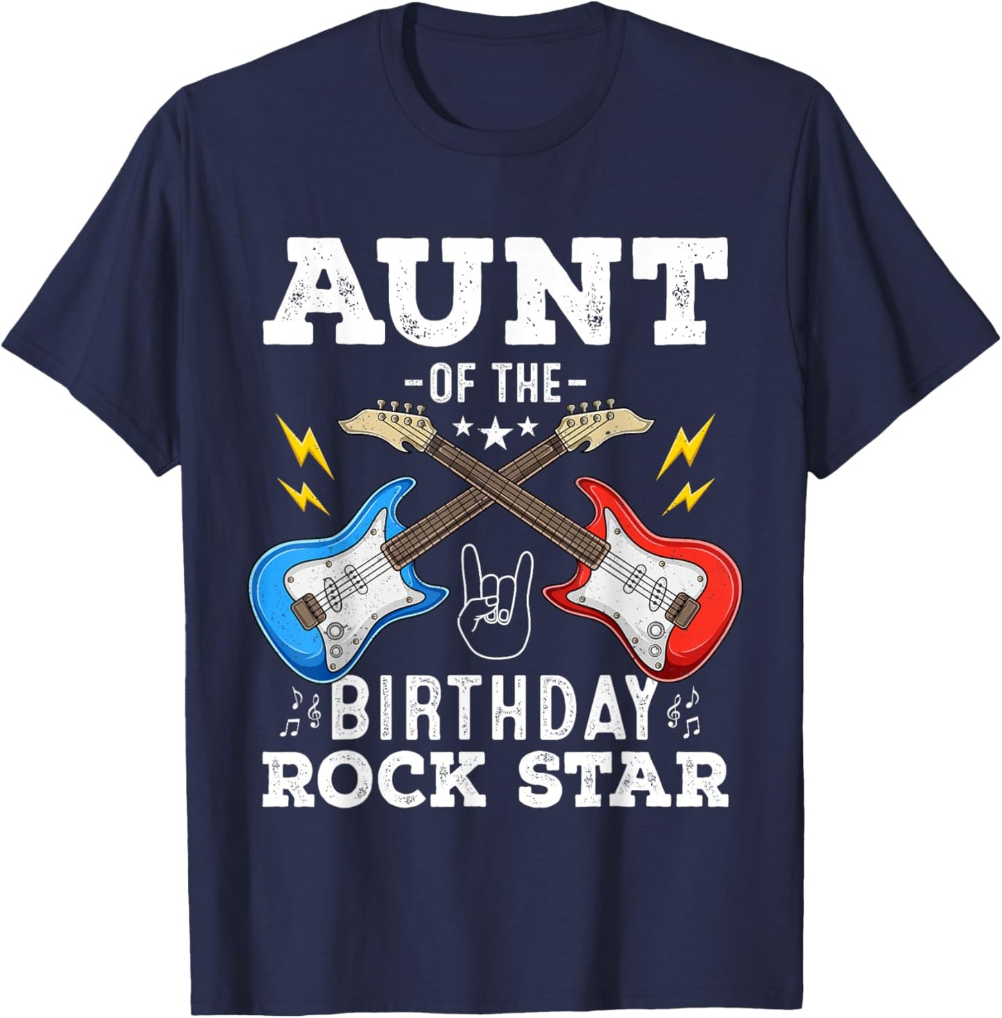 Aunt Of The Birthday Rock Star Cool Guitar Themed Birthday T-Shirt - T-Shirt | Navy