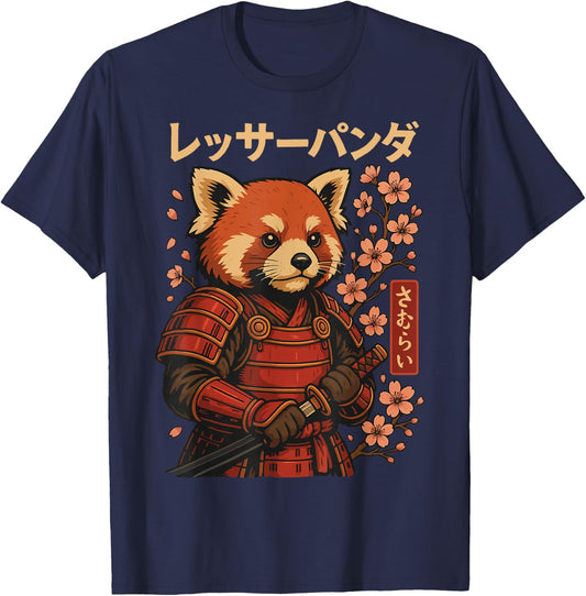 Red Panda Samurai Katana T-Shirt - T-Shirt | Navy