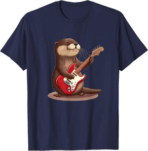 Cute Otter enjoy Guitar playing Costume T-Shirt - T-Shirt | Navy