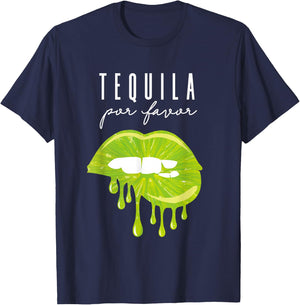 Tequila Por Favor lime lips adult drinking Cinco De Mayo T-Shirt - T-Shirt | Navy