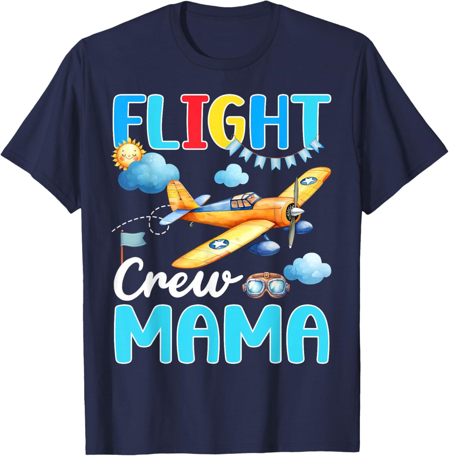 Flight Crew Mama Birthday Squad Airplane Matching Family T-Shirt - T-Shirt | Navy