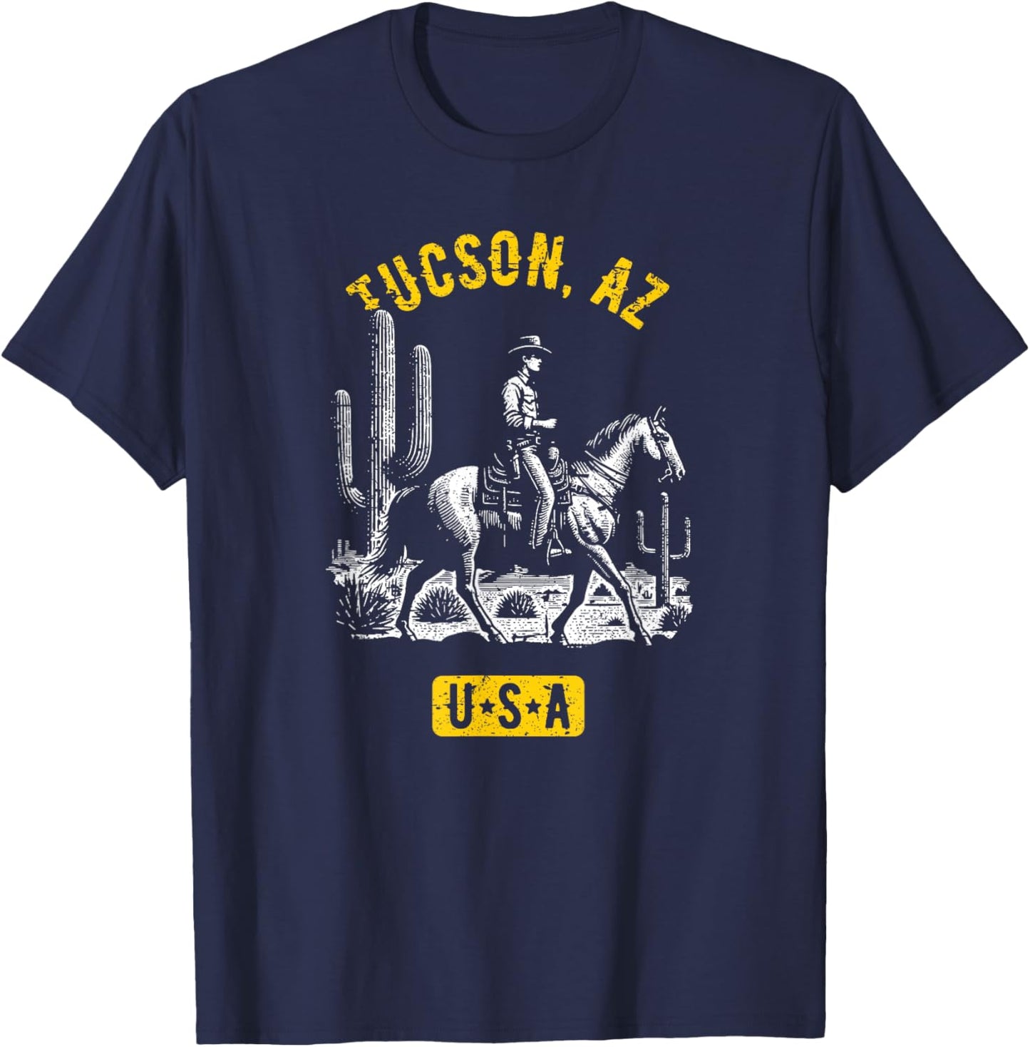 Tucson AZ USA Cowboy Horse Distressed Style Design T-Shirt - T-Shirt | Navy