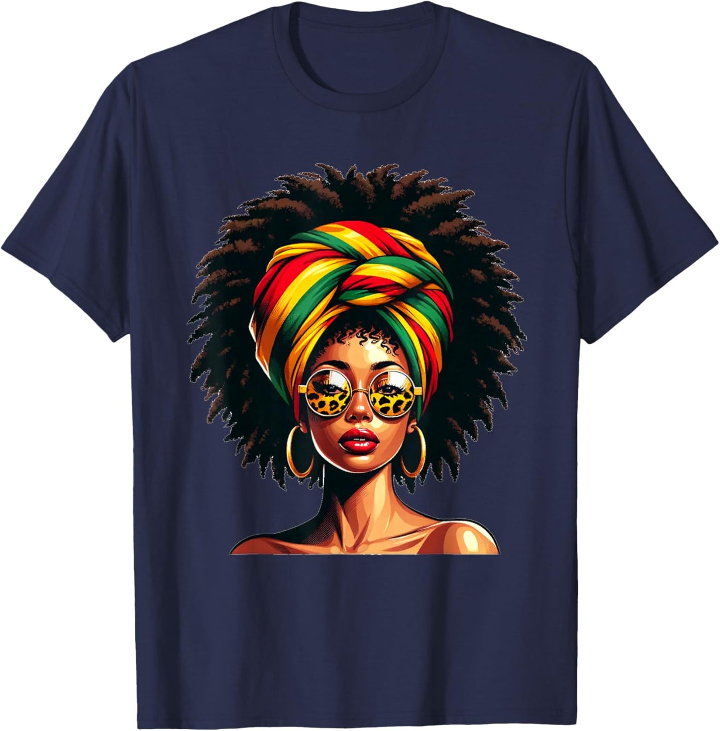 Afro Woman African Melanin Headscarf Nubian Black History T-Shirt - T-Shirt | Navy