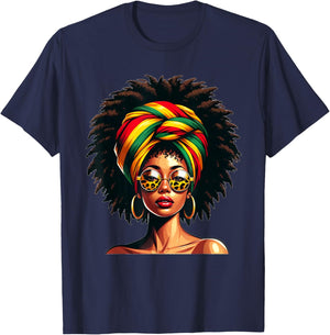 Afro Woman African Melanin Headscarf Nubian Black History T-Shirt - T-Shirt | Navy