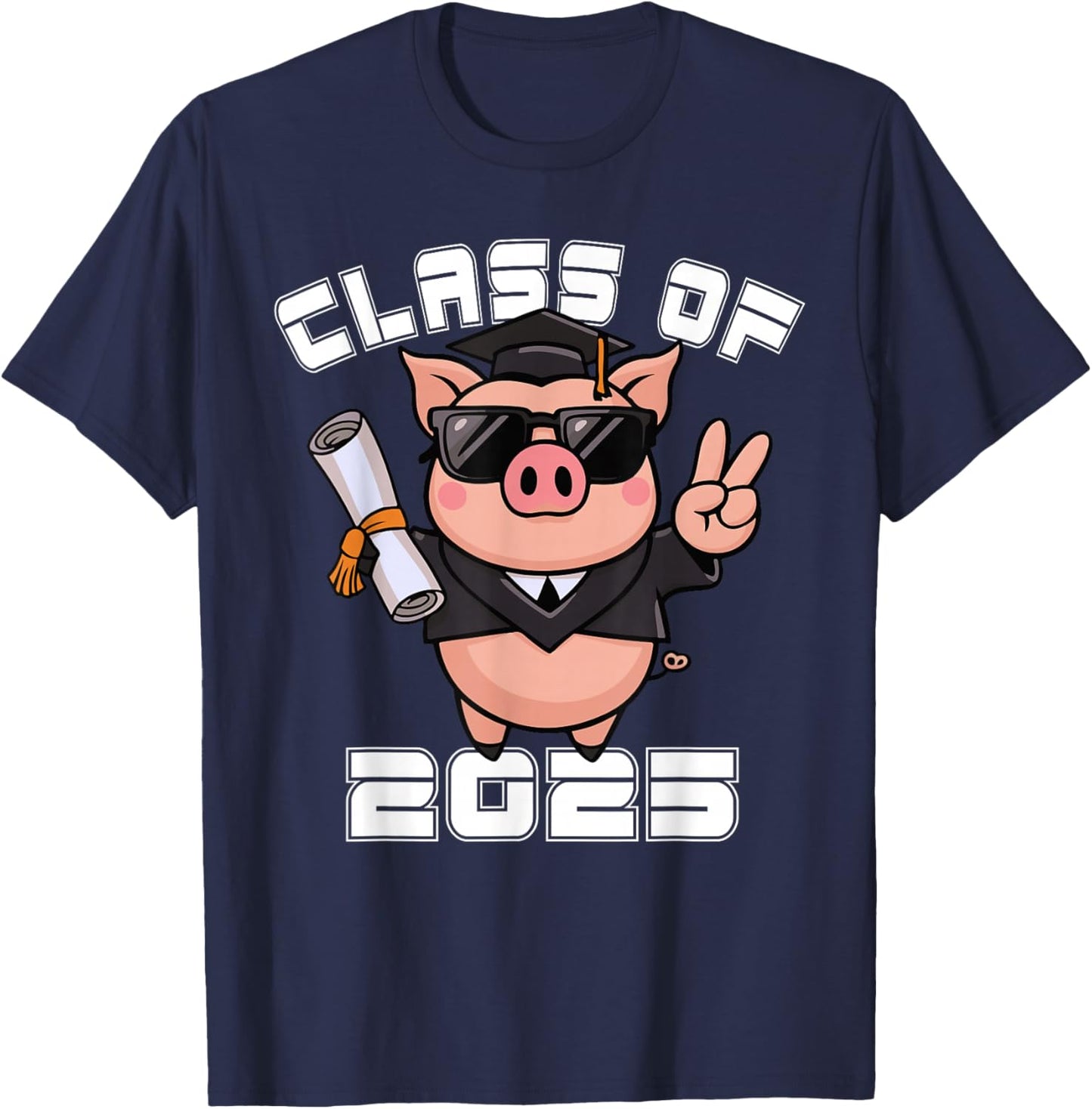 Peace Sign Hand Pig Class of 2025 Graduation T-Shirt - T-Shirt | Navy