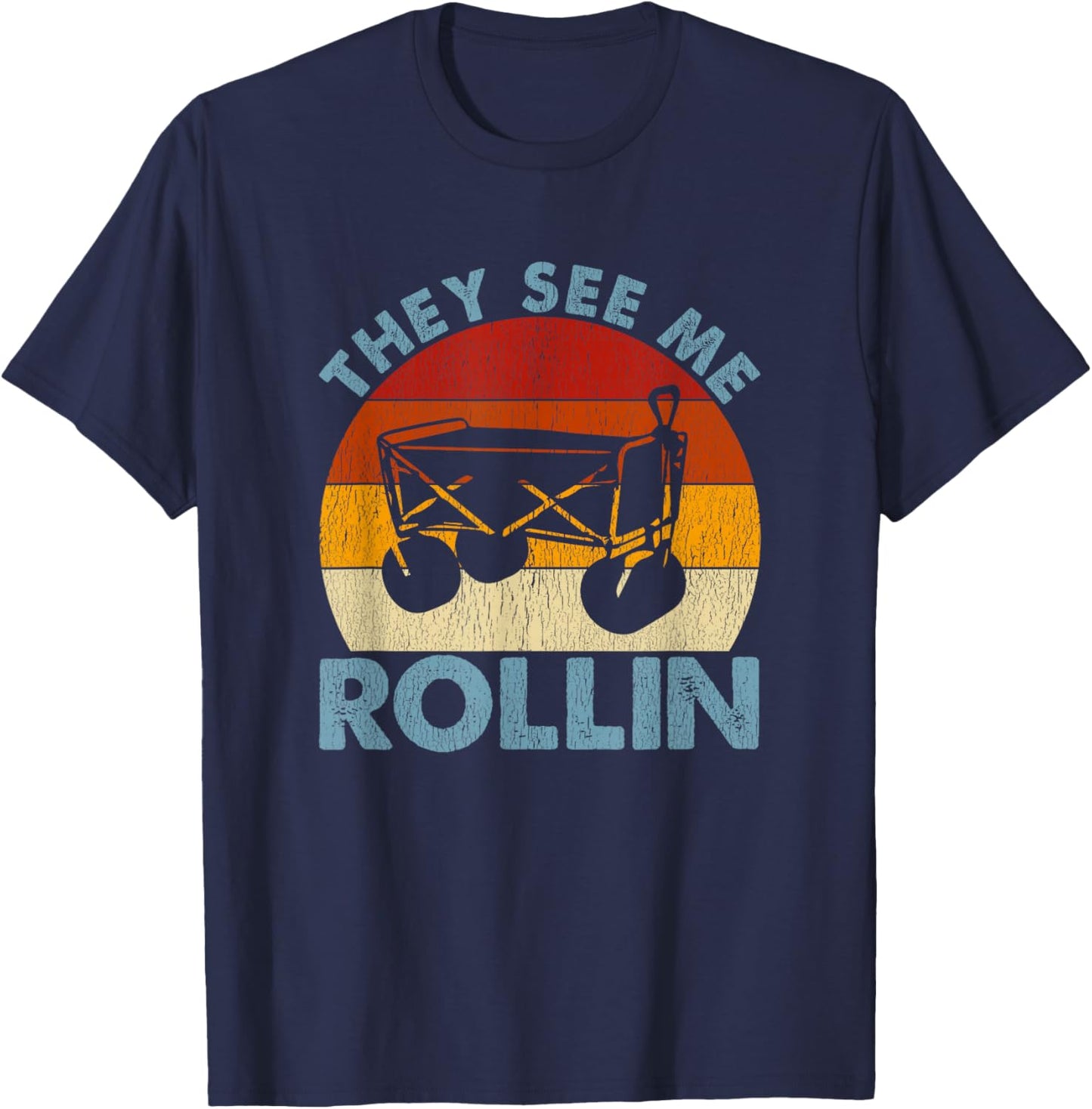They See Me Rollin Vintage Ballpark Wagon Baseball T-Shirt - T-Shirt | Navy