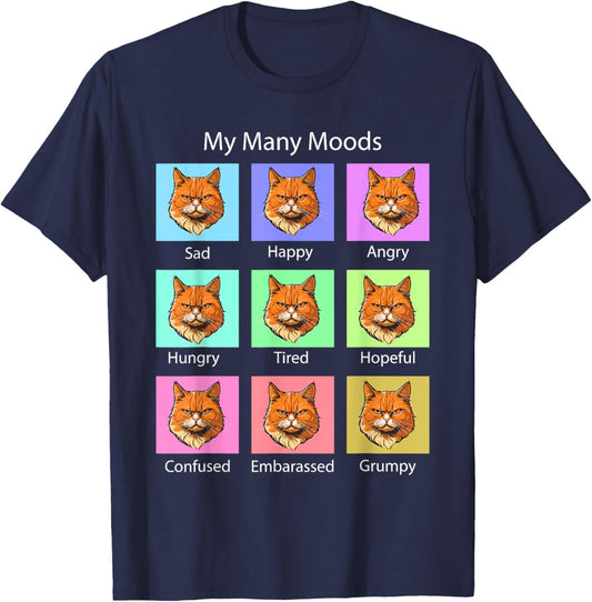 My Many Moods Funny Cat Grumpy Face - Kitten Cat Lover T-Shirt - T-Shirt | Navy