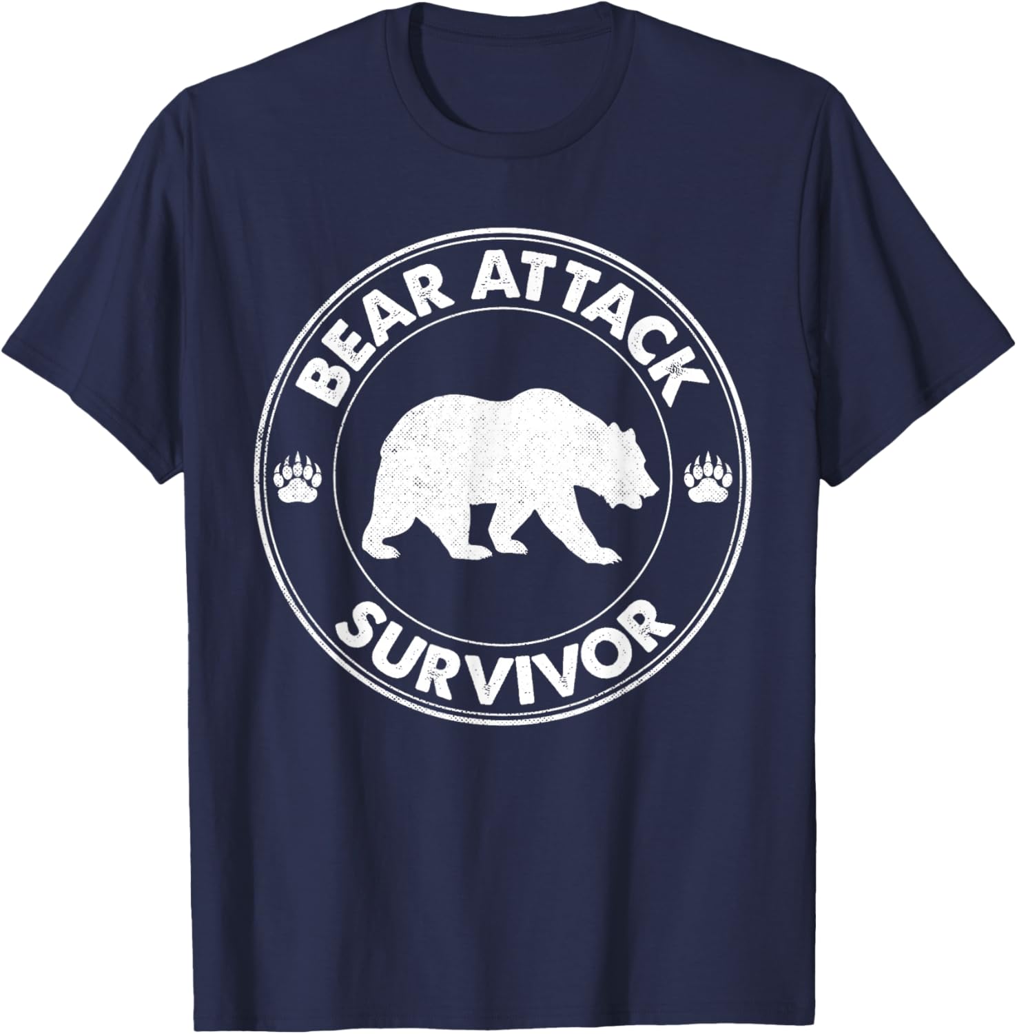Bear Attack Survivor Funny Retro Hiker Comper Biker Outdoors T-Shirt - T-Shirt | Navy