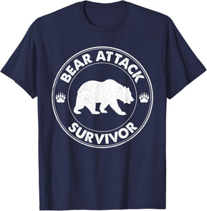 Bear Attack Survivor Funny Retro Hiker Comper Biker Outdoors T-Shirt - T-Shirt | Navy
