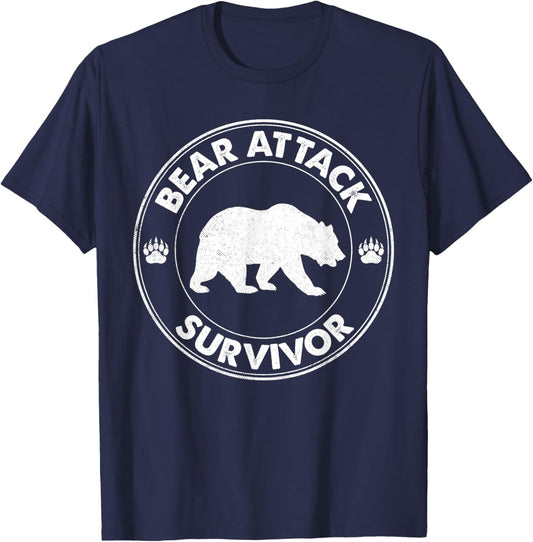 Bear Attack Survivor Funny Retro Hiker Comper Biker Outdoors T-Shirt - T-Shirt | Navy