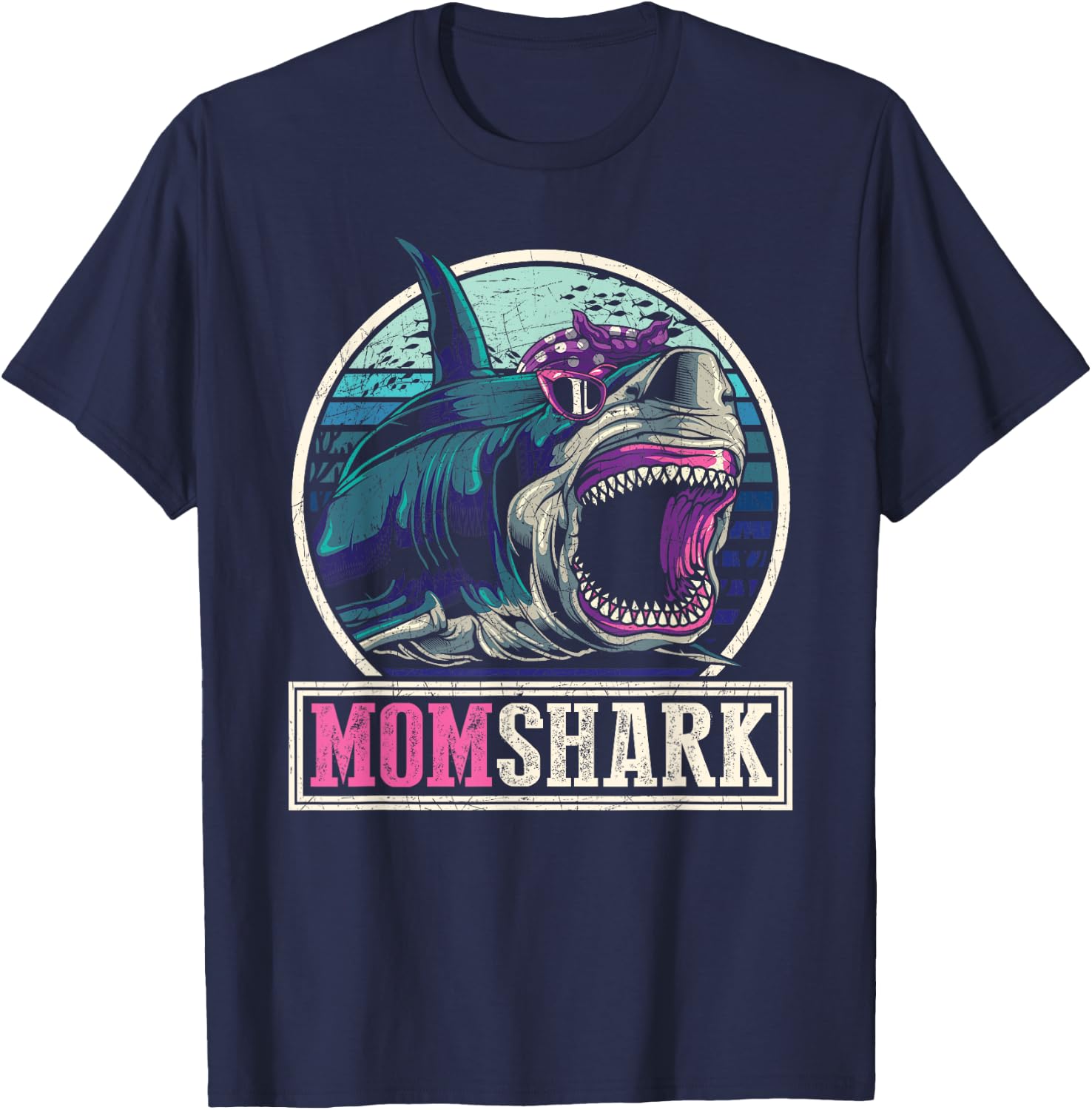 Retro Ocean Animal Family Mama Gift Mommy Whale Mom Shark T-Shirt - T-Shirt | Navy