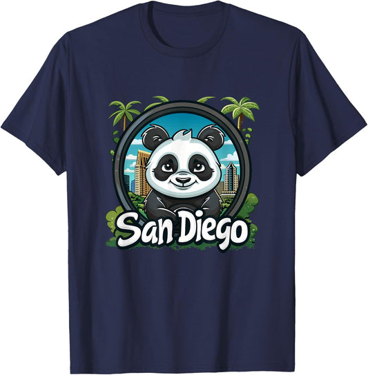 San Diego Panda Retro City Skyline Design - Cute Panda Zoo T-Shirt - T-Shirt | Navy