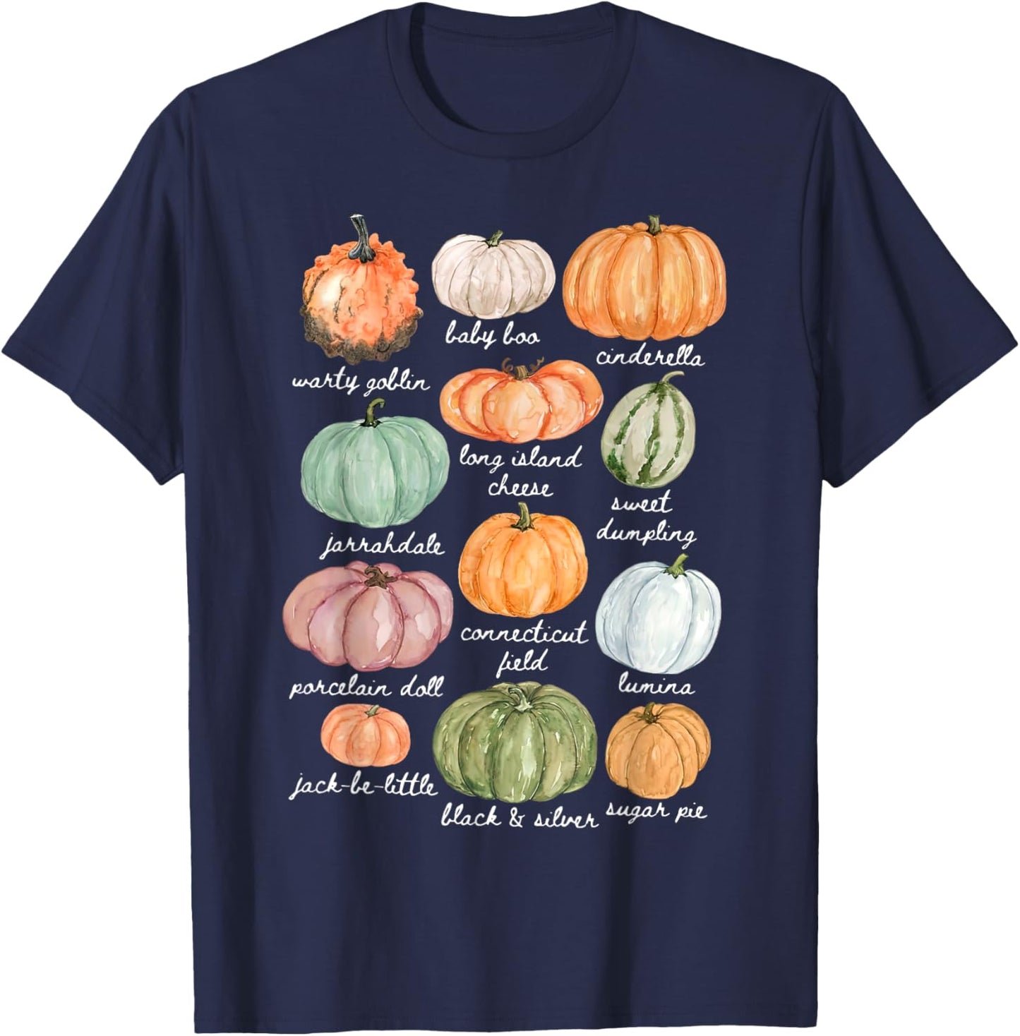 Type Of Pumpkin Fall Autumn Farmer Aesthetic Women's Graphic T-Shirt - T-Shirt | Navy