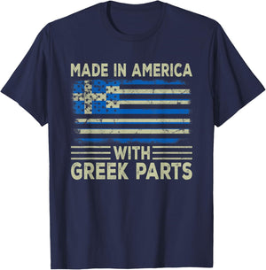 Made in America with Greek Parts US Greece Flag T-Shirt - T-Shirt | Navy