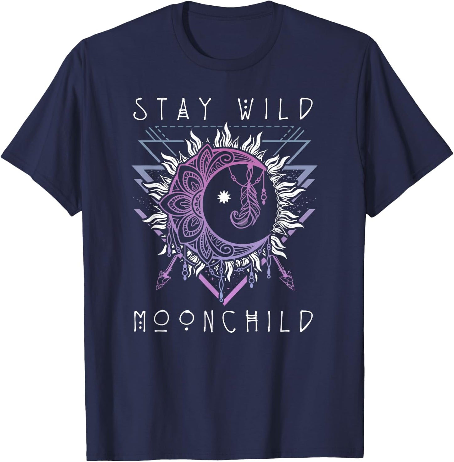 Sun and Moon Design Stay Wild Moon Child T-Shirt - T-Shirt | Navy
