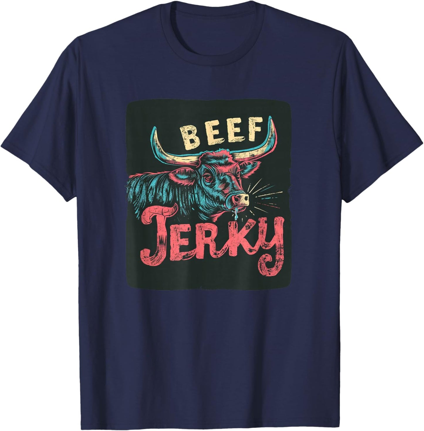 Funny Cattle Cow with Beef Jerky for Meat Lovers T-Shirt - T-Shirt | Navy