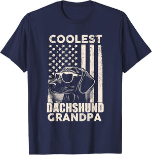 Coolest Dachshund Grandpa Vintage American Flag Funny Dog T-Shirt - T-Shirt | Navy