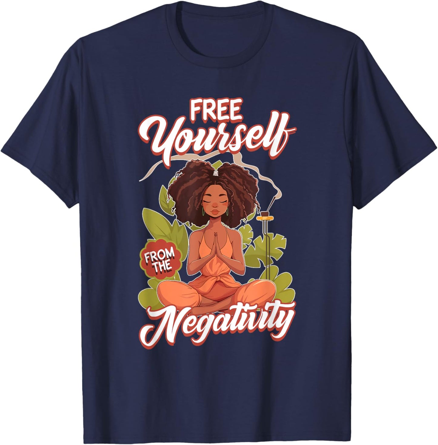 Free Yourself, African American Woman Black Women Meditation T-Shirt - T-Shirt | Navy