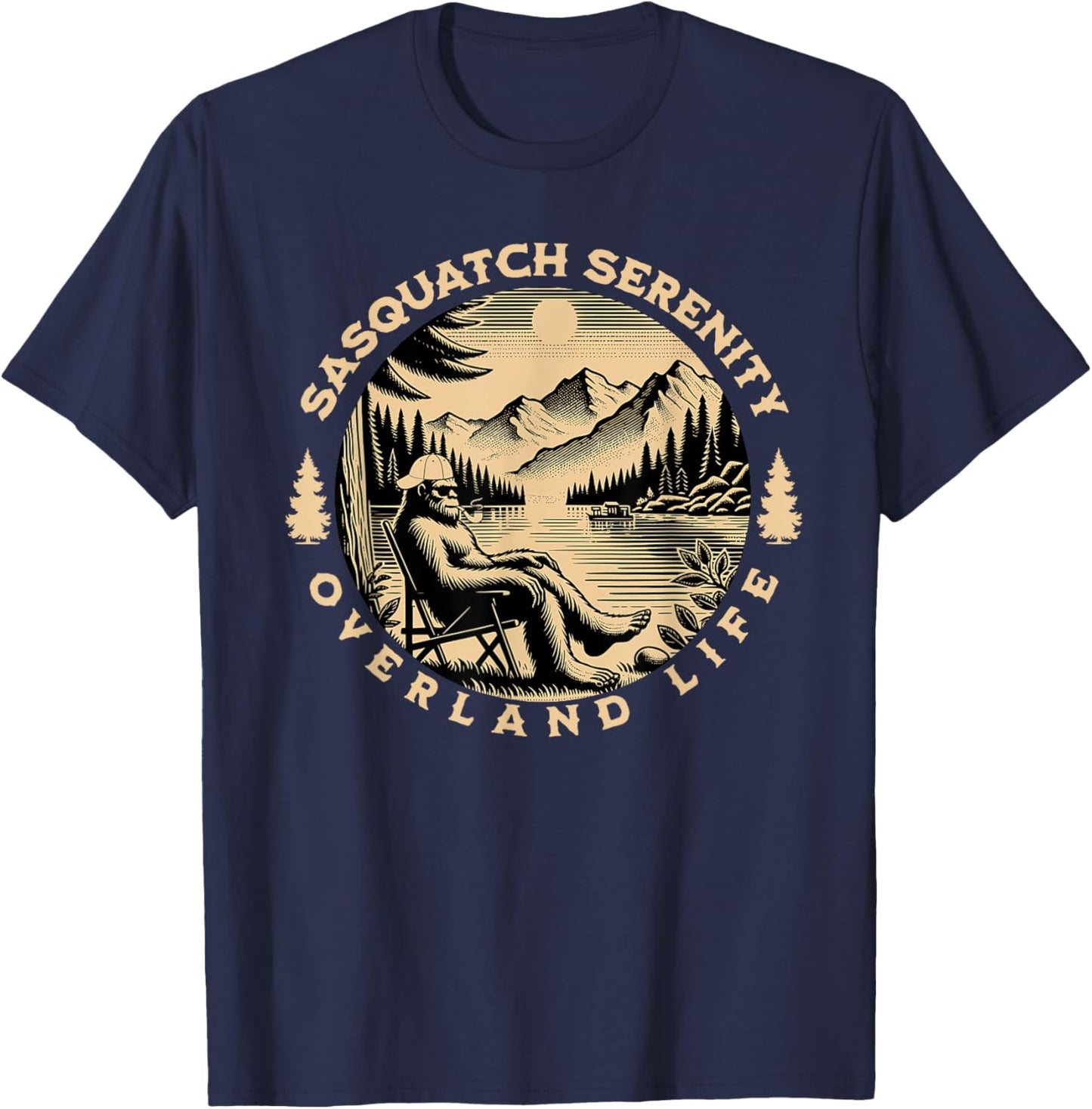 Sasquatch Serenity Overland Life Graphic , Small T-Shirt - T-Shirt | Navy