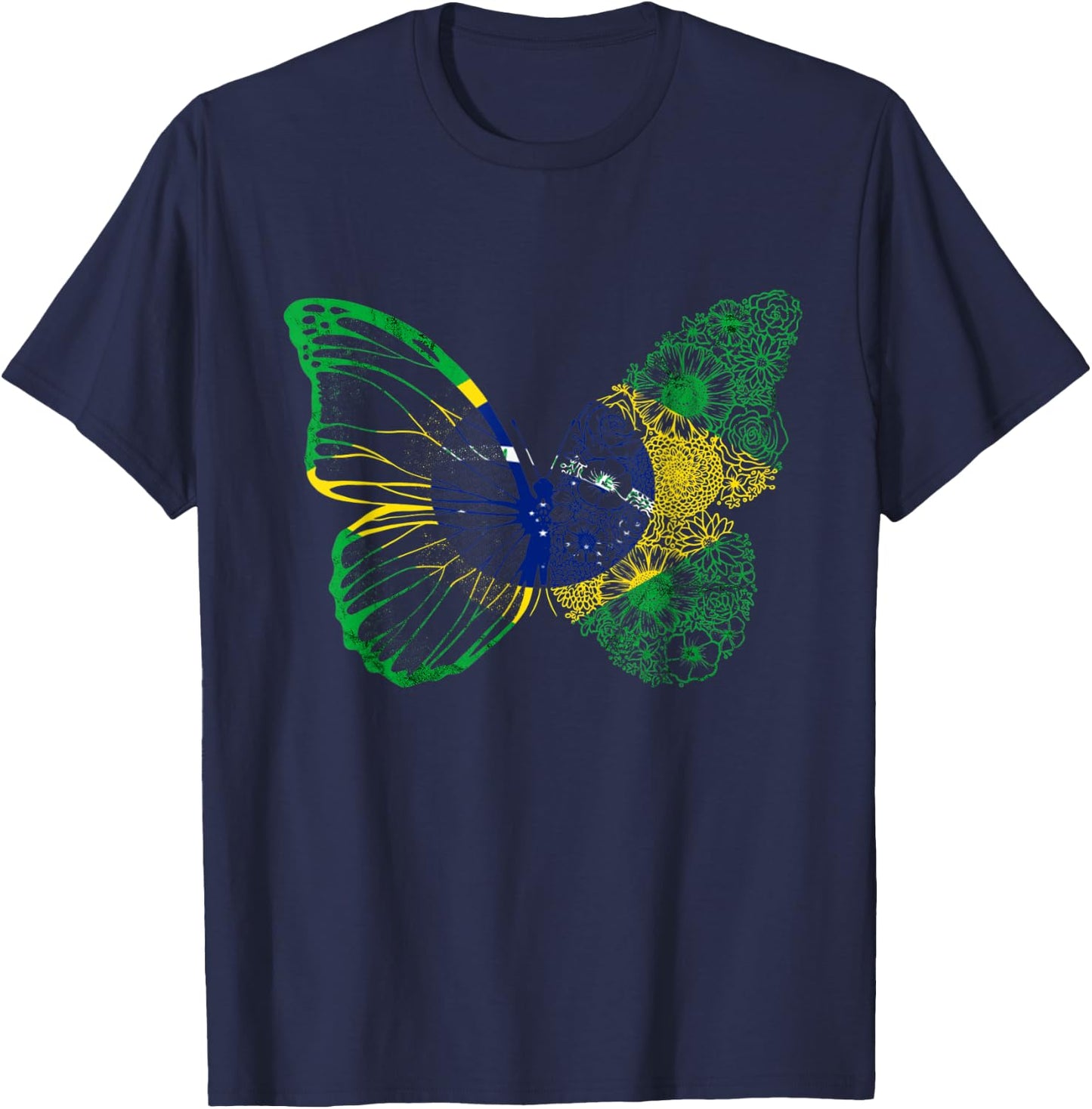 Brazil Butterfly Brasilian Hope Brazil Flag Brazilian Roots T-Shirt - T-Shirt | Navy