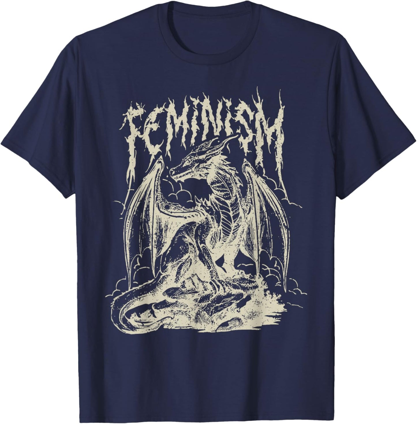 Vintage Feminism Dragon Fantasy T-Shirt - T-Shirt | Navy