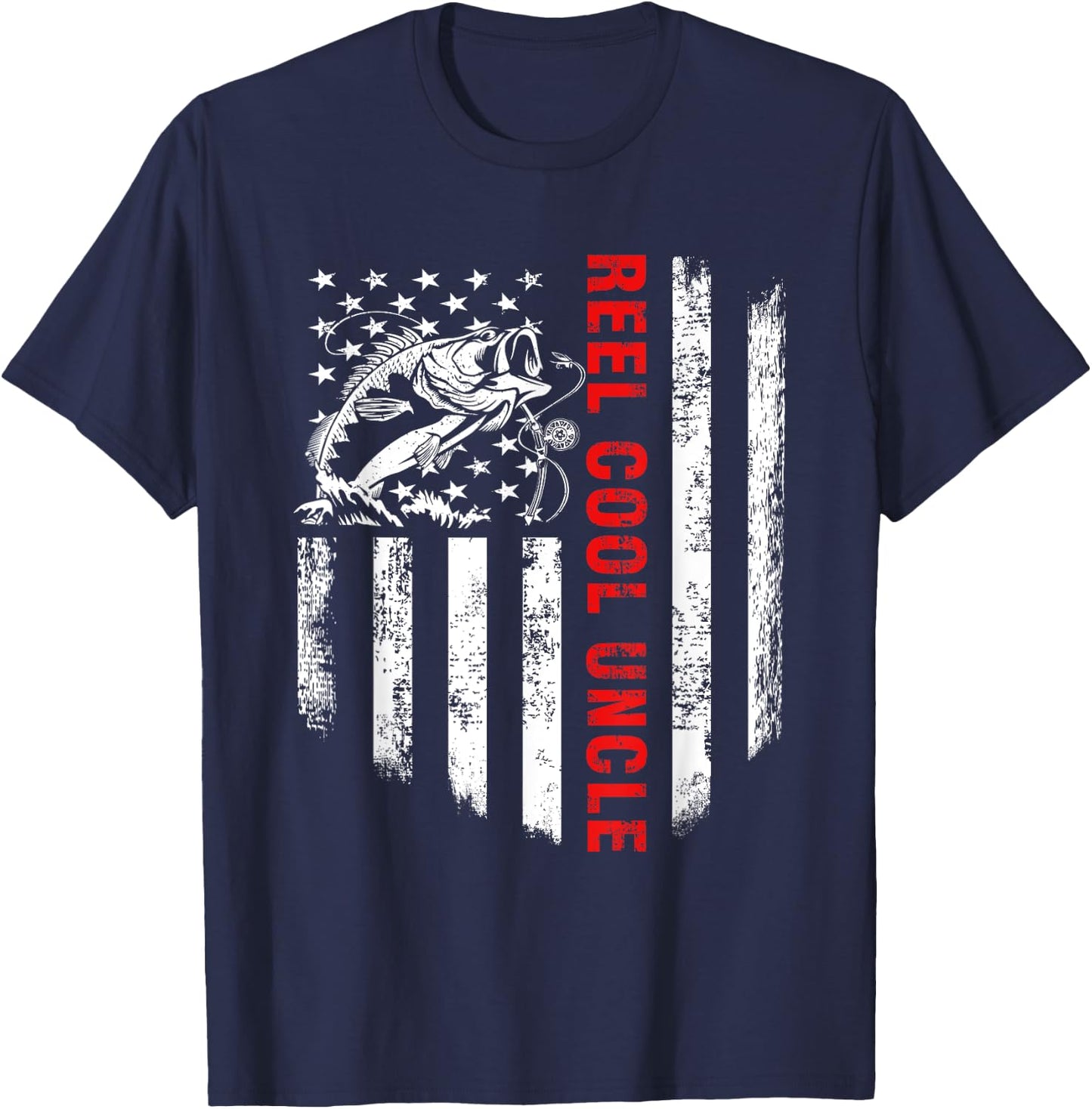Reel Cool Uncle Shirt USA Flag Fishing Gift Father's Day T-Shirt - T-Shirt | Navy