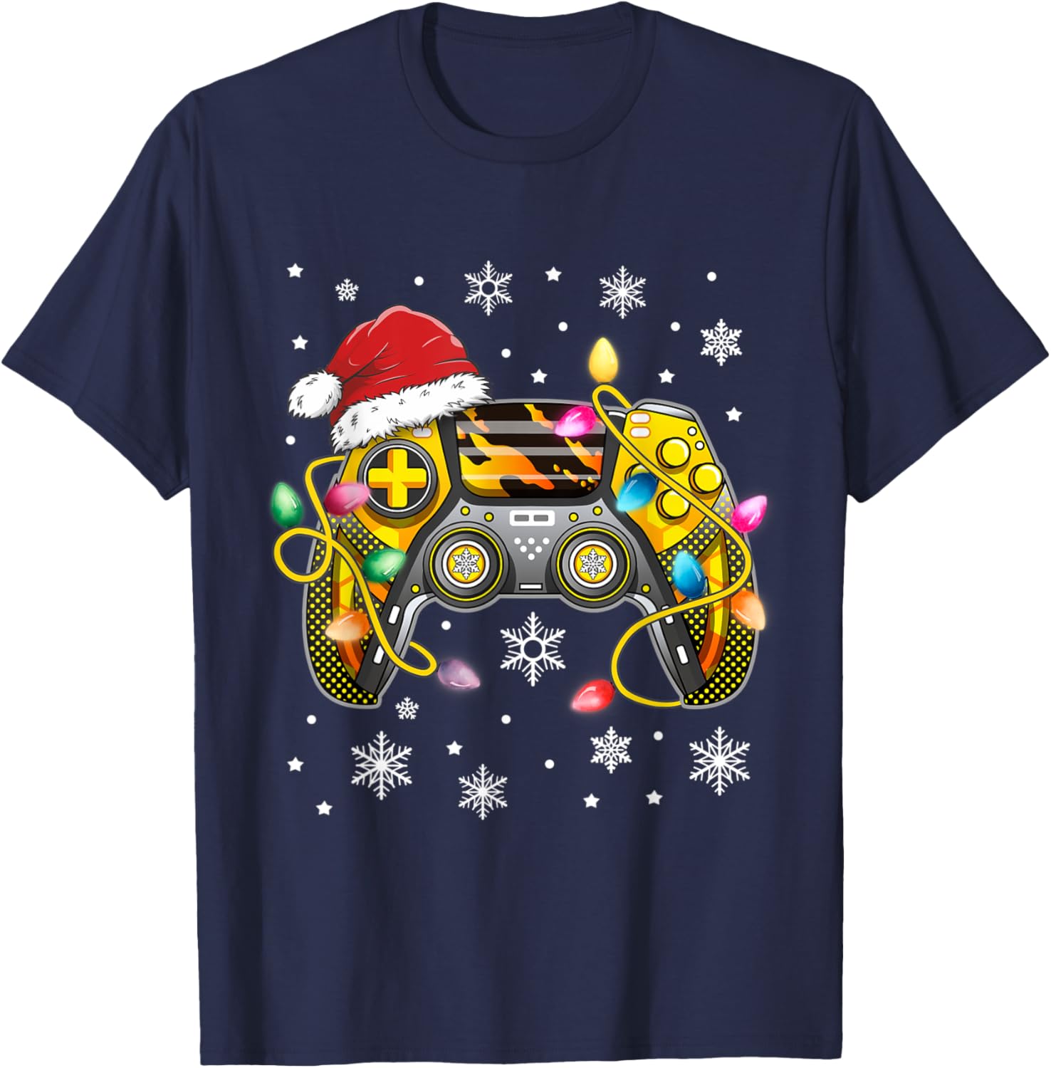 Video Game Controller Christmas Santa Hat Gamer Boys T-Shirt - T-Shirt | Navy