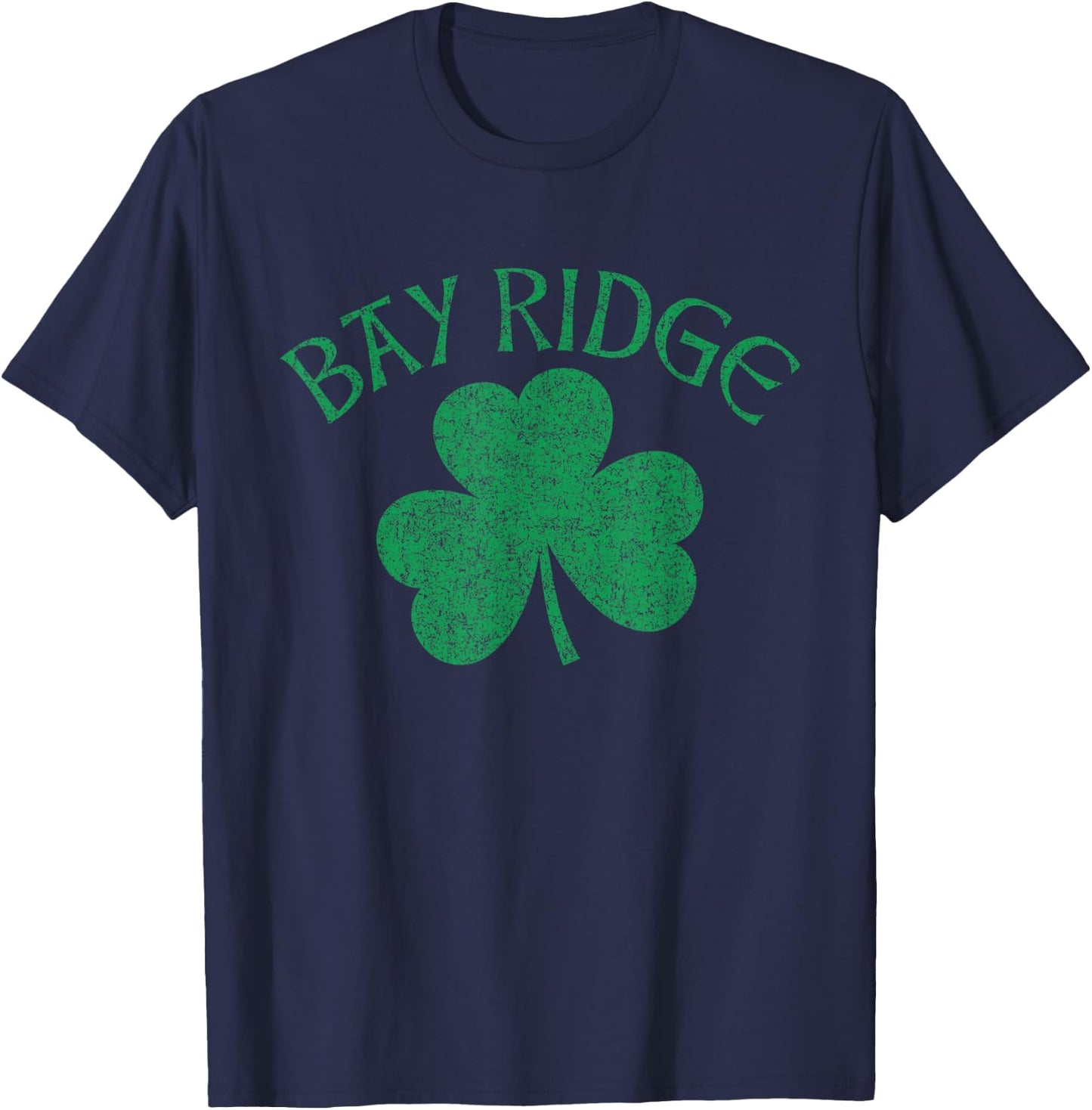 Bay Ridge Irish Text and Shamrock Distressed Green Print T-Shirt - T-Shirt | Navy