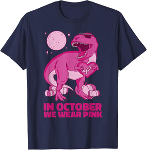 breast cancer awareness In October We Wear Pink dinosaur T-Shirt - T-Shirt | Navy