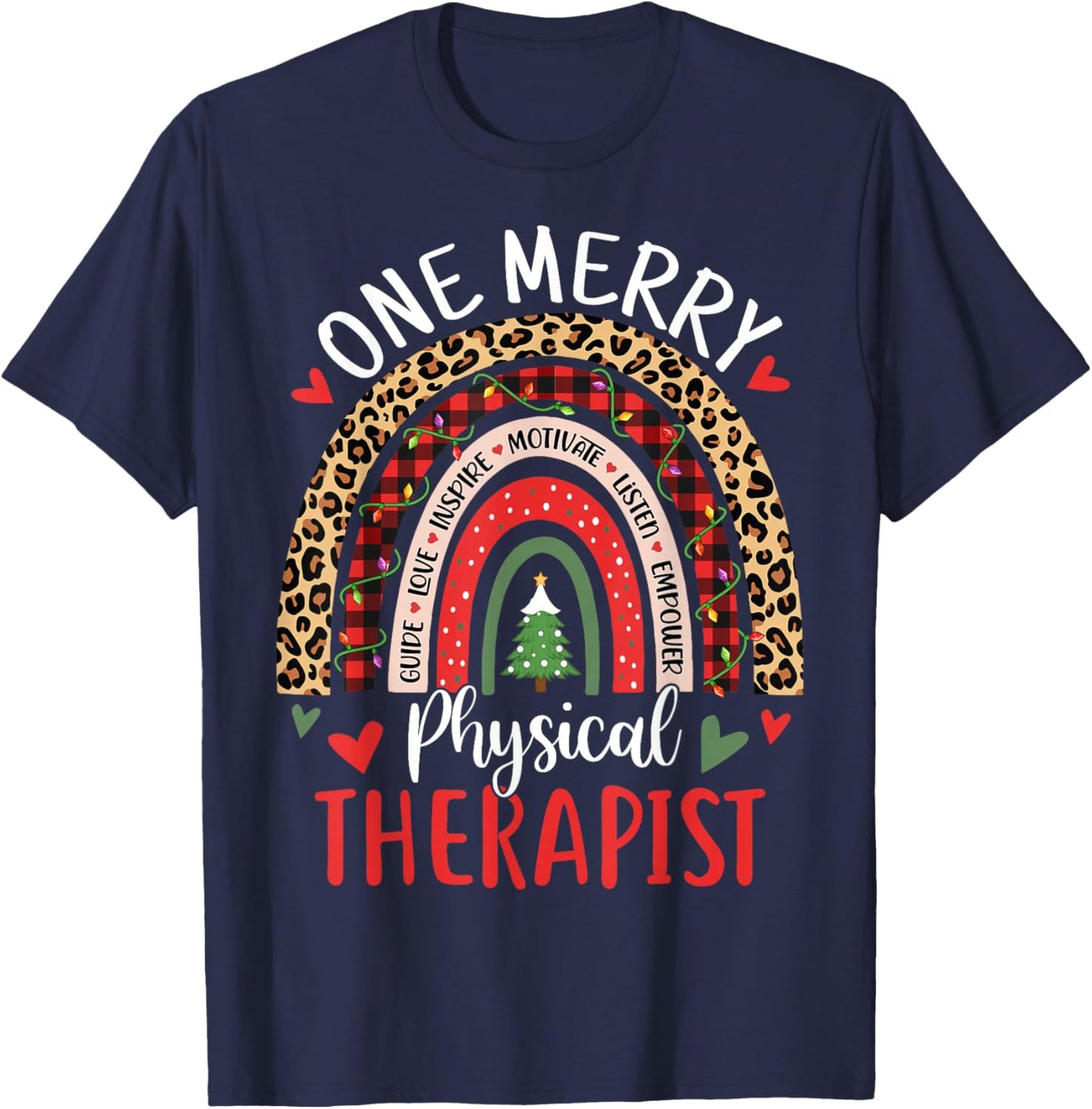 Physical Therapist Cute Rainbow Christmas Physical Therapy T-Shirt - T-Shirt | Navy
