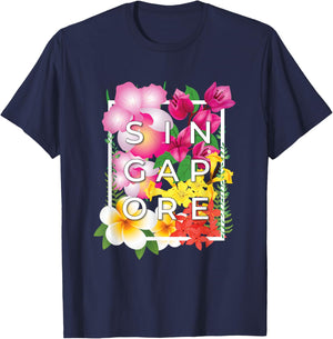 Flowers of Singapore Word Art - Singaporean Pride T-Shirt - T-Shirt | Navy