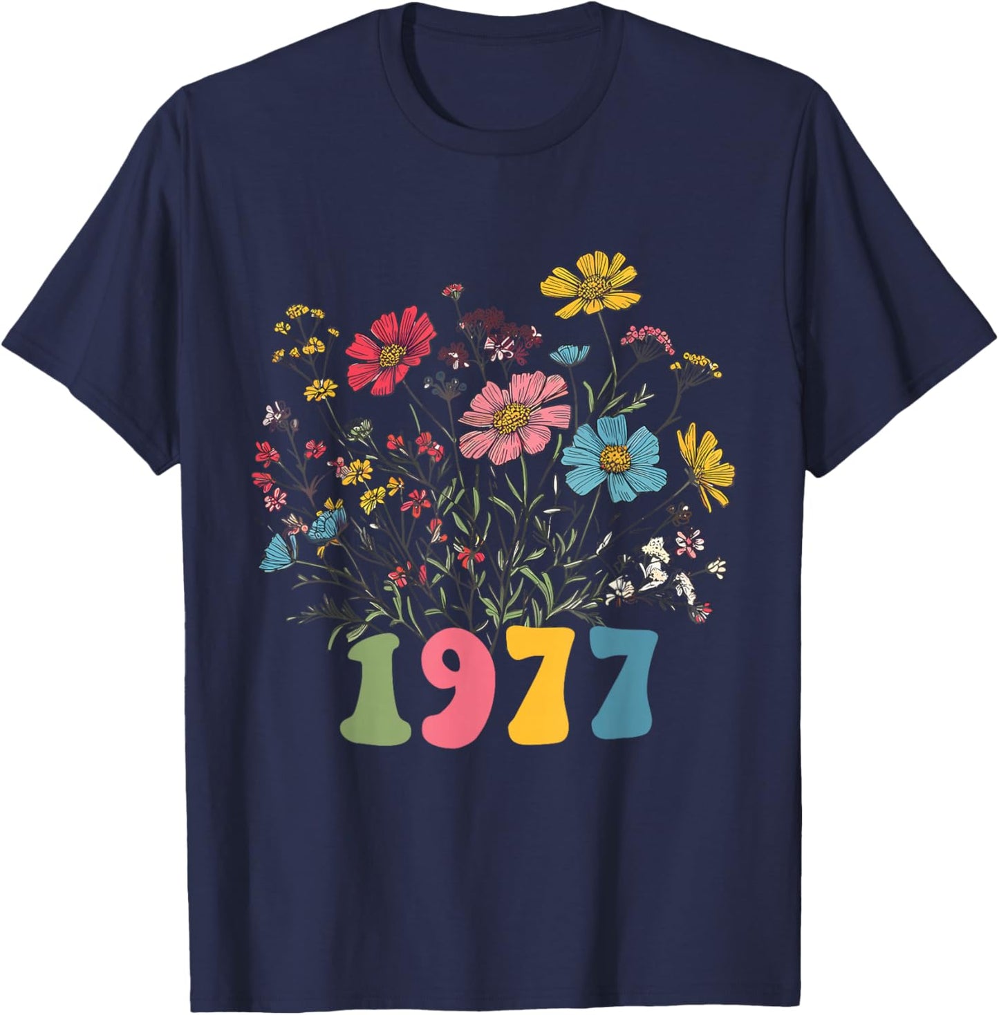 Wildblume geboren 1977, 48. Geburtstag 1977 für Frauen Geburtstag T-Shirt - T-Shirt | Navy