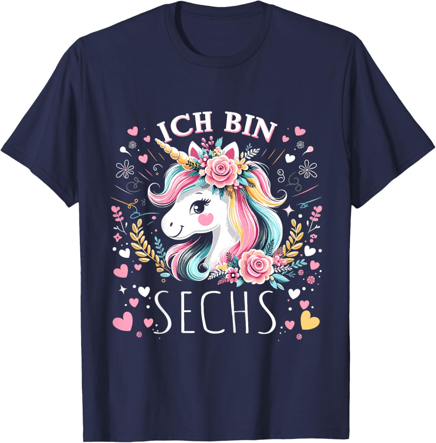 Kinder 6 Jahre Mädchen Geburtstag 6. Kindergeburtstag Süßes Einhorn T-Shirt - T-Shirt | Navy