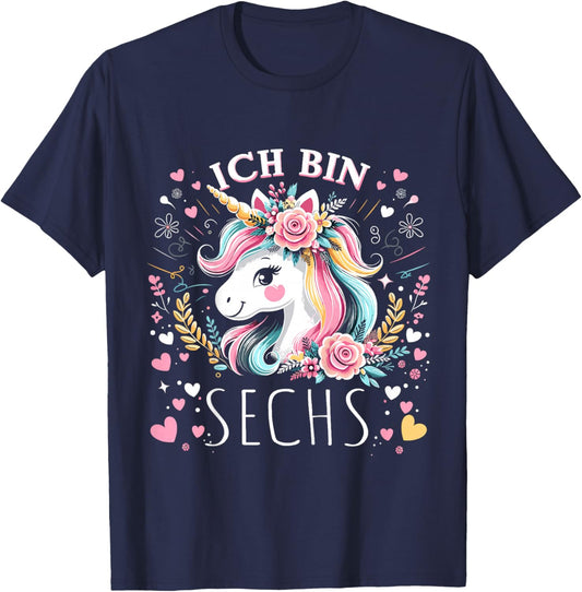 Kinder 6 Jahre Mädchen Geburtstag 6. Kindergeburtstag Süßes Einhorn T-Shirt - T-Shirt | Navy