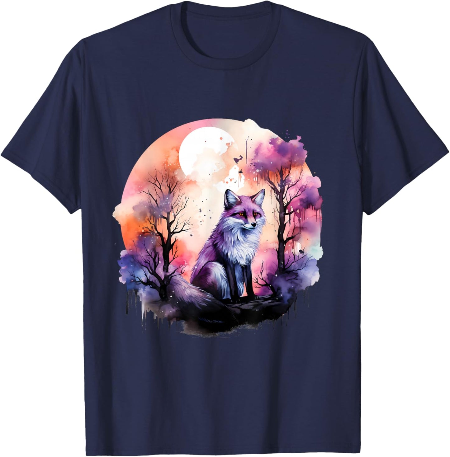 Fox Colorful Forest Nature Animal Lovers Wildlife Artwork T-Shirt - T-Shirt | Navy