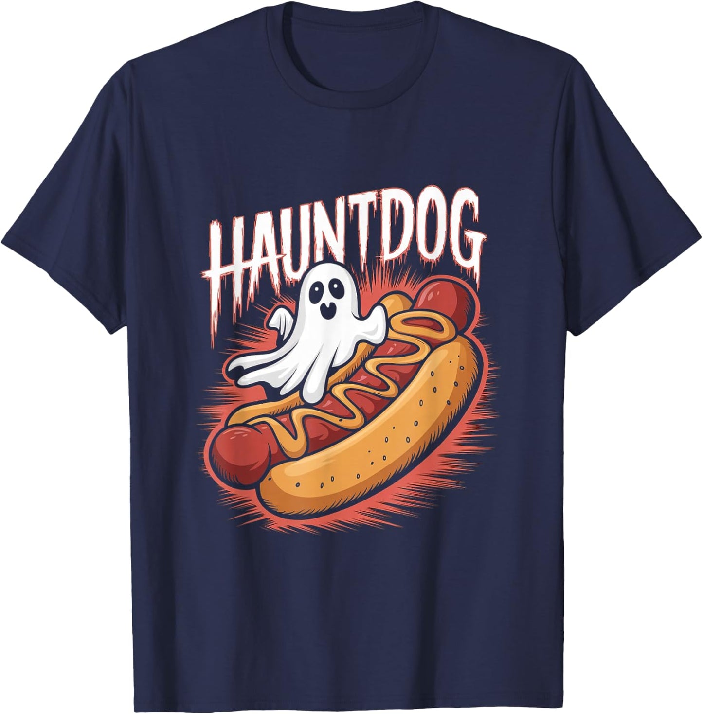 Hauntdog Funny Ghost Hot Dog Halloween Costume T-Shirt - T-Shirt | Navy