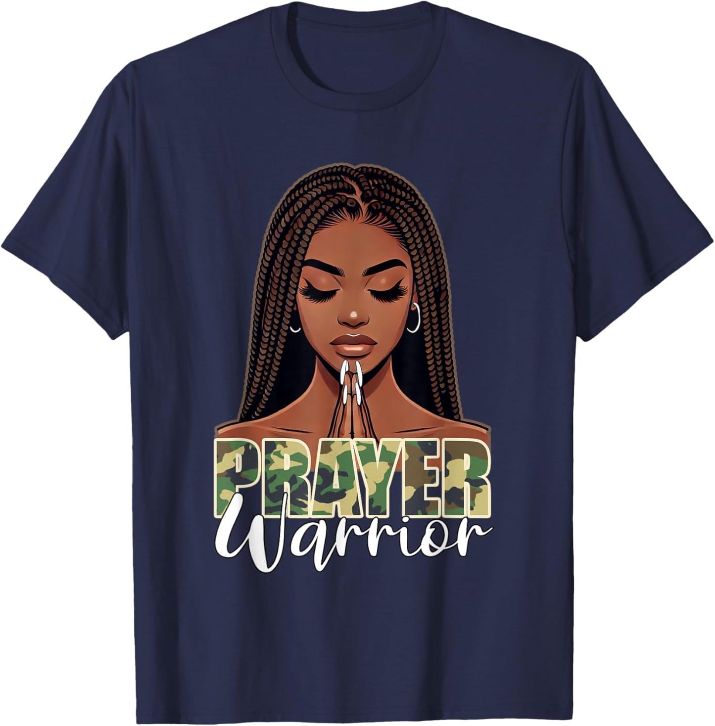 Prayer Warrior Young Christian Black Woman Pray Camo T-Shirt - T-Shirt | Navy
