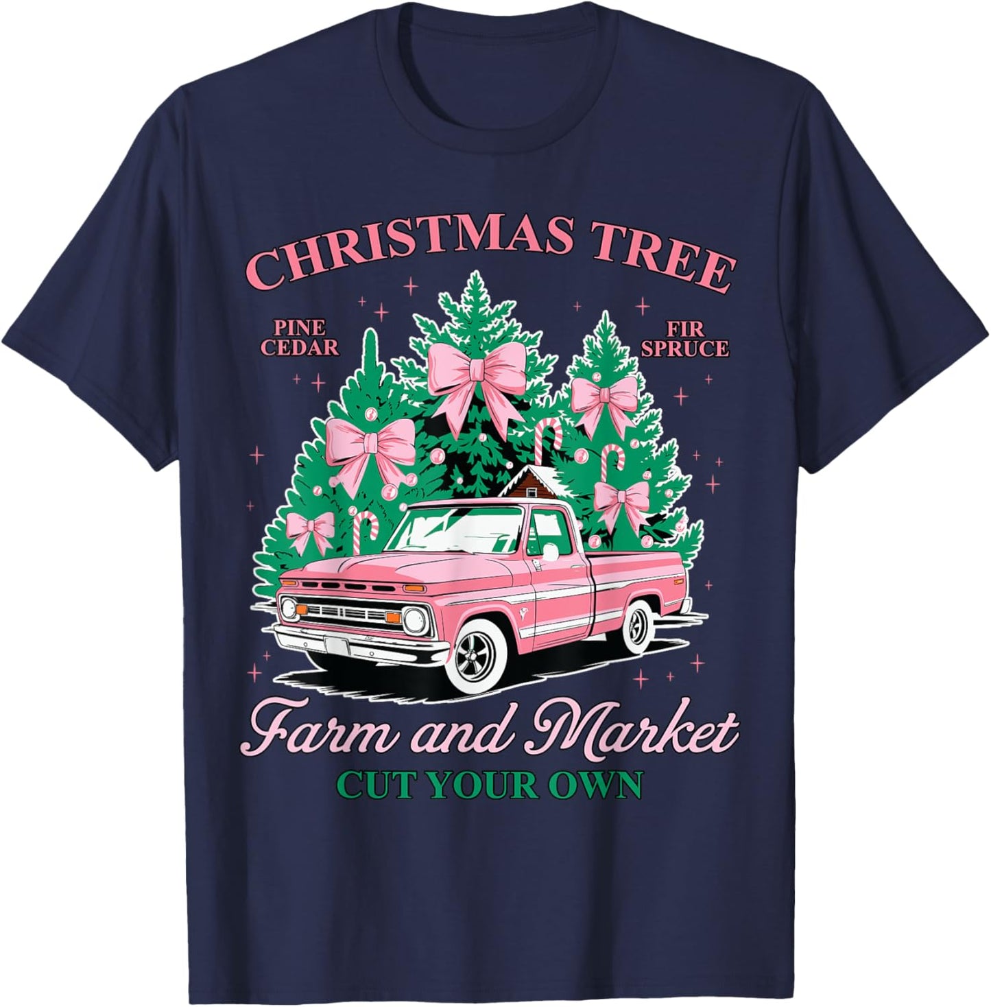 Vintage Christmas Tree Farm and Market Cut Your Own Holiday T-Shirt - T-Shirt | Navy